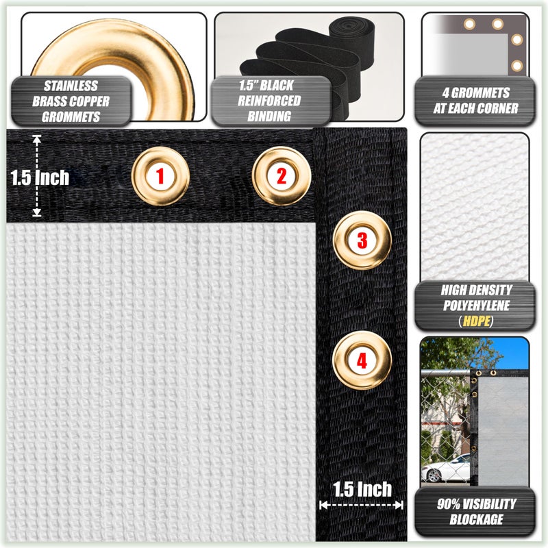 ColourTree شاشة خصوصية سياج بيضاء 4' x 50' من ColourTree - غطاء قماش ظل - شبكة قماشية - درجة تجارية 170 GSM - روابط كابل مشمولة - نصنع أحجام مخصصة - Image 3